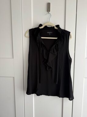 LOFT Black Sleeveless Ruffle Tie-Neck Blouse